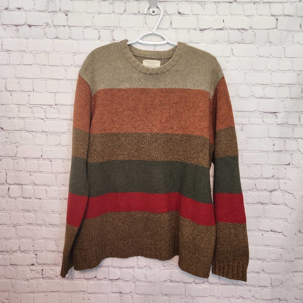 American Eagle Men's 100% Lambswool Striped Knit Sweater Large